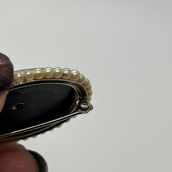 Victorian 10K White Gold Seed Pearl Black Onyx Mourning Brooch Pin - Picture 6 of 10